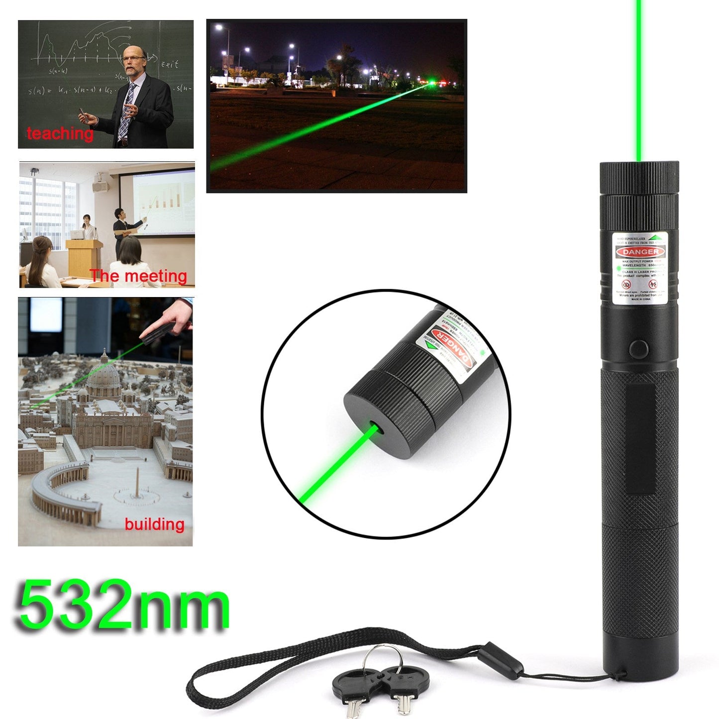 Ricaricabile 900 miglia puntatore laser rosso/verde penna Lazer 650 nm/532 nm raggio visibile