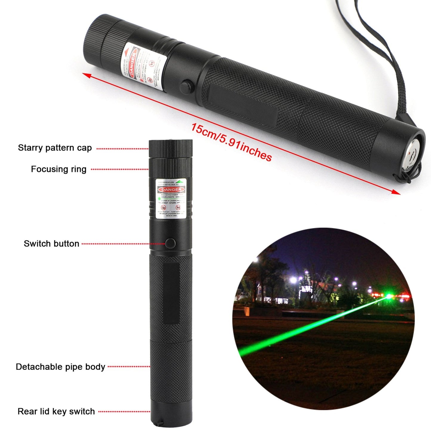 Ricaricabile 900 miglia puntatore laser rosso/verde penna Lazer 650 nm/532 nm raggio visibile