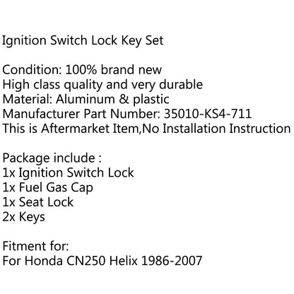 Ignition Switch Fuel Gas Cap Cover Key Lock Set Fit Honda CN25 Helix 1986-27