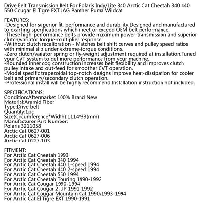 Cinghia di trasmissione per Arctic Cat 0227-103 Cheetah Cougar EXT Pantera Jag Panther Puma Generico