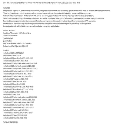 Cinghia Trasmissione 1143OCx36W Per Polaris Switchback Rush Voyageur 600 15-19 P/N.3211165 Generic