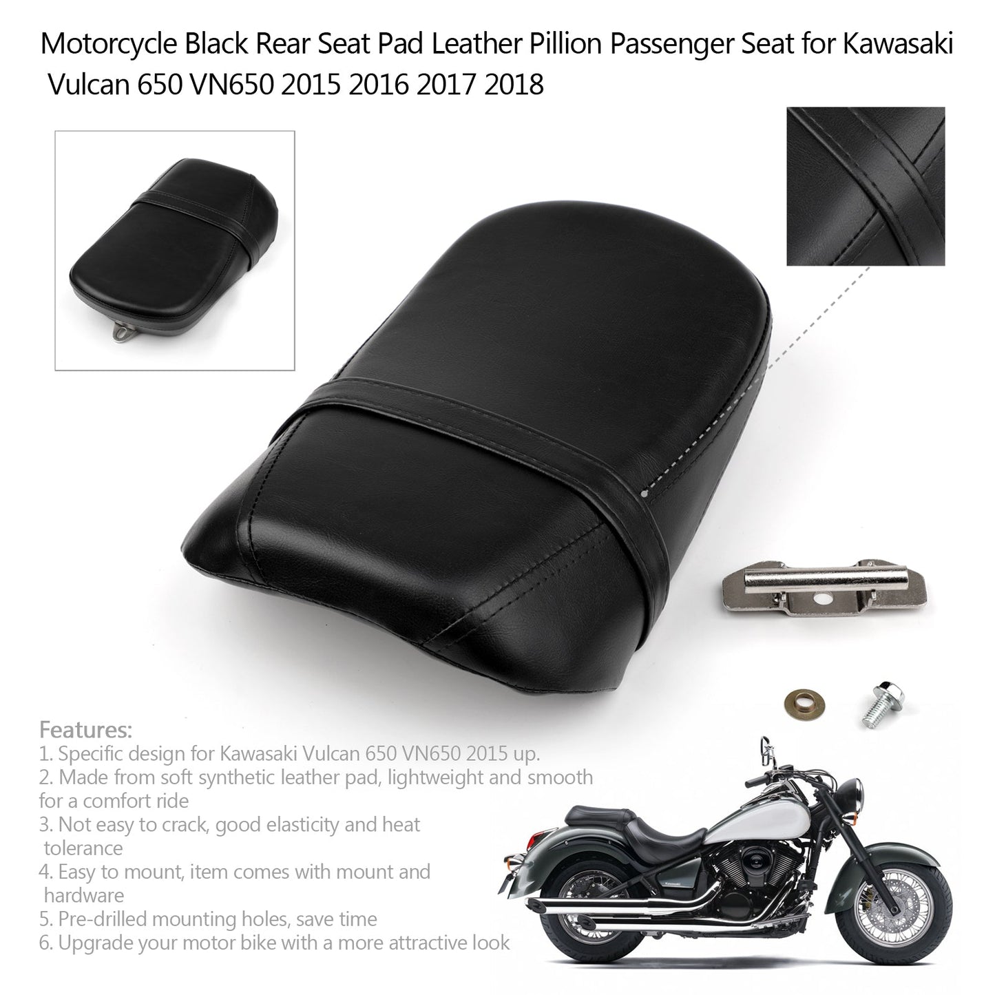 Sedile passeggero passeggero posteriore moto per 2015-up Kawasaki Vulcan 650 VN650 generico