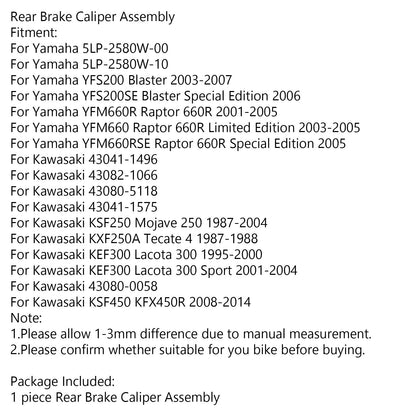 Gruppo pinza freno posteriore per Yamaha YFS 200 YFM 660 Kawasaki KSF 250 450 Generico