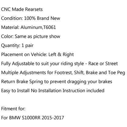 Moto CNC Pedane Pedane Set Pedane Per BMW S1000RR 2015-2017 Generico