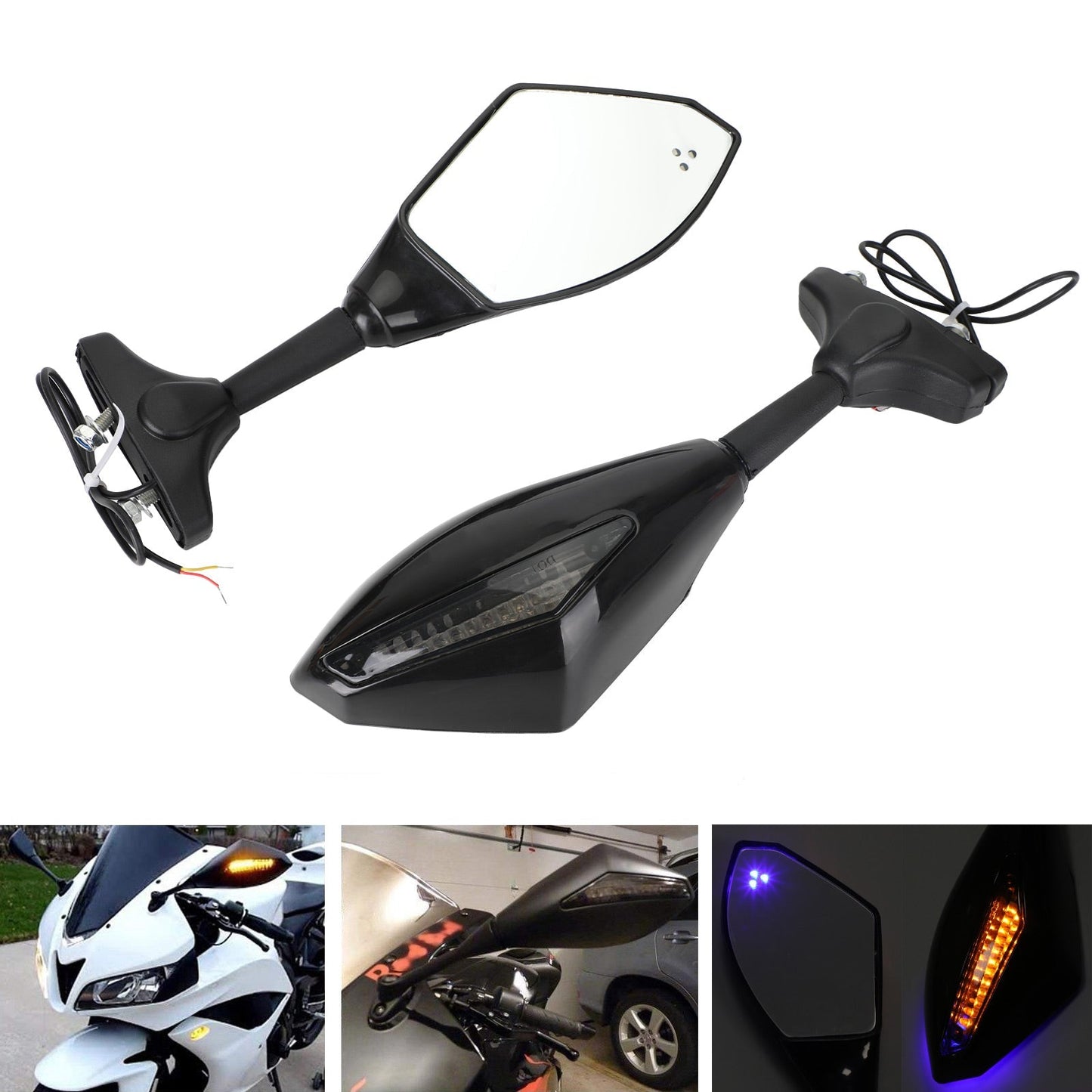 Coppia Specchi LED Per SUZUKI GSXR 600 750 1000 Hayabusa GSF SV Katana TL1000R Nero Generico