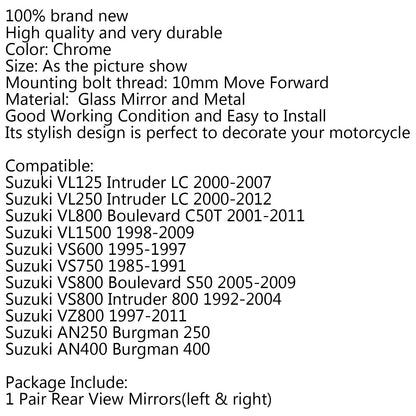 10mm Specchietto retrovisore Specchietto retrovisore laterale Sposta in avanti per Suzuki VS600 VS750 VL800 Generico