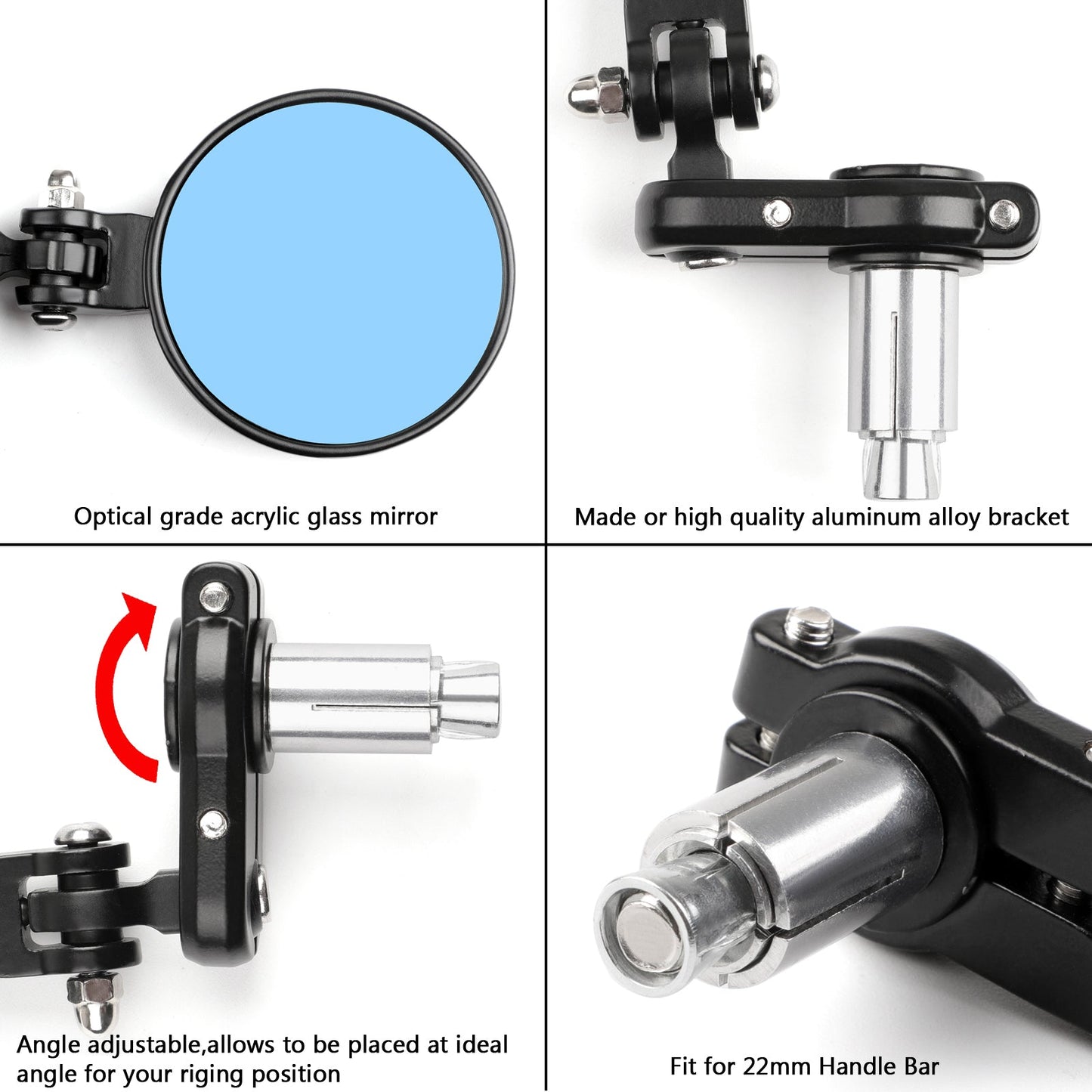 UNIVERSAL 7/8 Pieghevole Moto CNC Bar End 3 Specchi Rotondi Vista Posteriore Laterale Generico