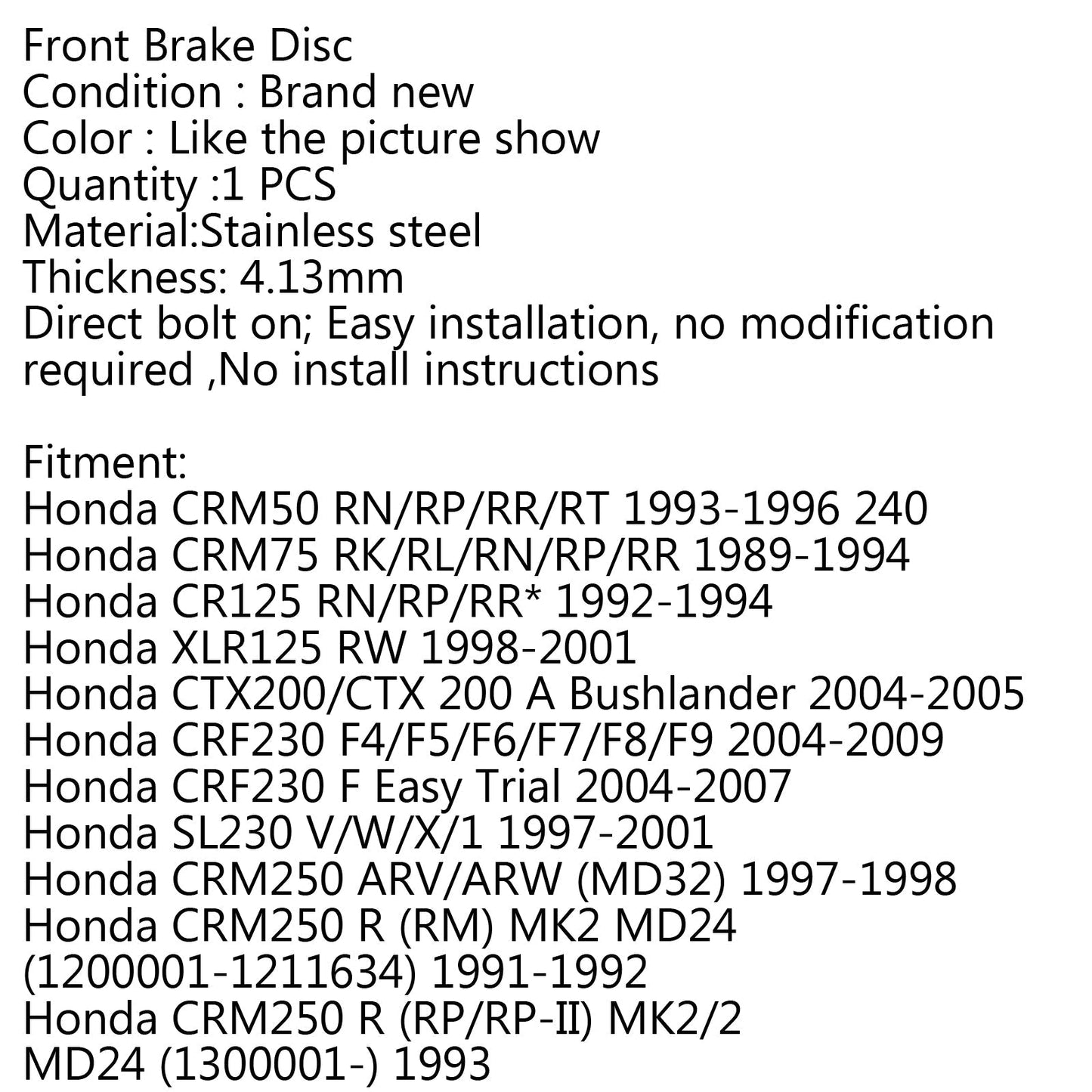 Disco Freno anteriore Rotore e Pastiglie Freno Anteriore Per Honda CR125 CR250 CRF250R CRF250X Generico