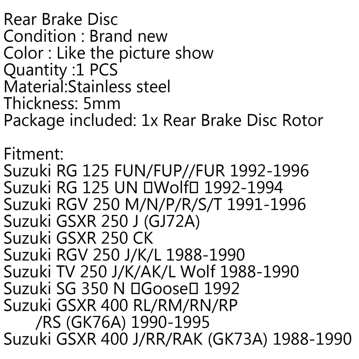 Disco Freno Posteriore per Suzuki RGV 250 M/N/P/R/S/T Suzuki GSXR 250 J CK 400 Generico
