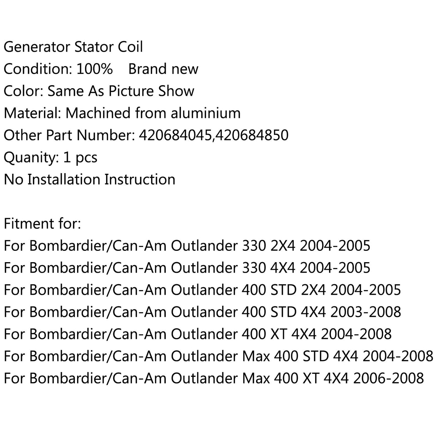 Magneto Generatore Statore Bobina Per Bombardier/Can-Am Outlander 330 2X4 (04-2005) Generico