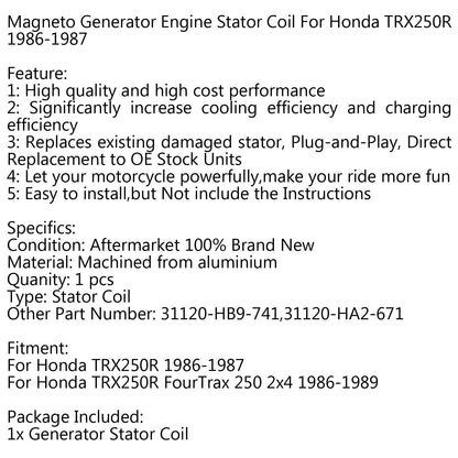 Bobina statore generatore per Honda TRX250R (86-87) TRX250R FourTrax 250 2x4 (86-89) Generico