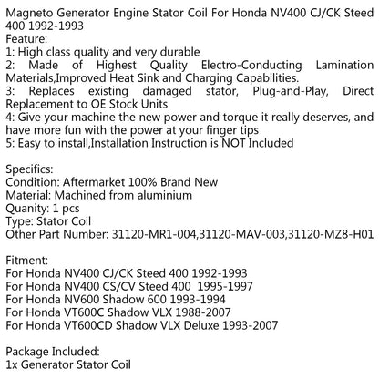 Bobina dello statore del generatore per Honda NV600 Shadow 600 (93-94) VT600C Shadow VLX (88-07) Generico