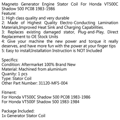 Generatore Statore Bobina Per Honda VT500C Shadow 500 PC08 (83-86) VT500F Shadow 500 Generico