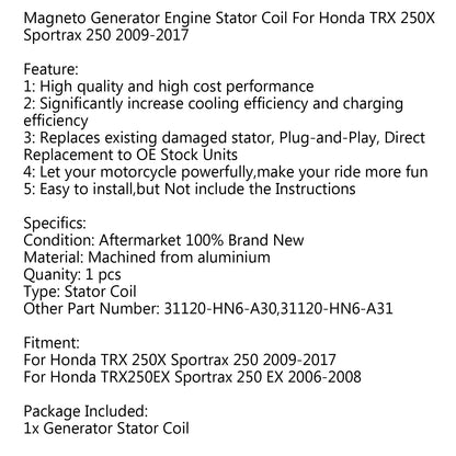 Generatore Statore Bobina 31120-HN6-A31 Per Honda TRX250EX Sportrax 250 EX (06-08) Generico