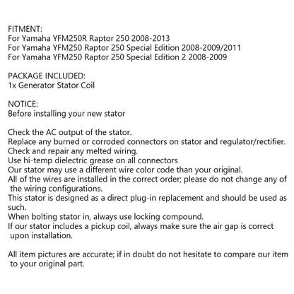 Generatore Statore Per Yamaha Raptor 250 YFM250 YFM250R 2008-2013 4D3-81410-00 Generico