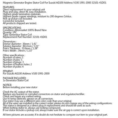 Magneto Statore Bobina Per Suzuki AG100 Indirizzo V100 1991-2000 Ref.32101-41D01 Generico