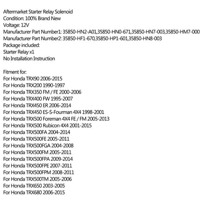 Relè solenoide di avviamento accensione per Honda TRX90 TRX200 TRX350 TRX450 TRX500 4x4 generico