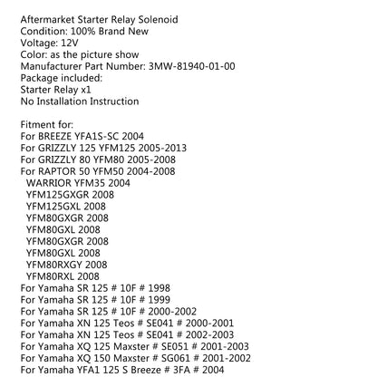 Relè di avviamento solenoide per Yamaha SR XN XQ YFM 125 80 Grizzly 3MW-81940-01-00 generico