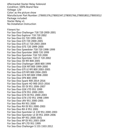 Solenoide di avviamento a relè per Sea-Doo 278001376 e 278002347 Explorer GTI GSX GTS Generico