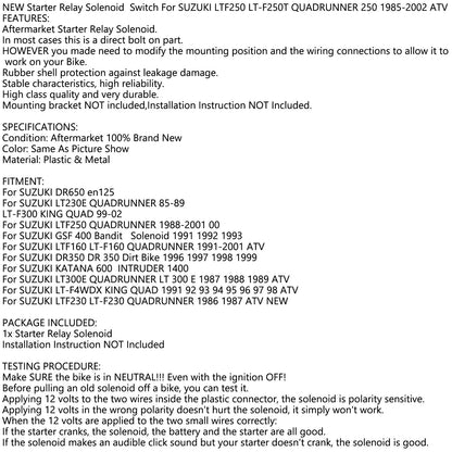 Relè solenoide di avviamento FITS SUZUKI LTF250 LT-F250T QUADRUNNER 250 1985-2002 ATV Generico