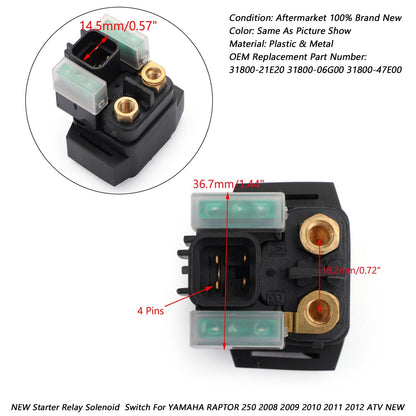 Relè di avviamento Solenoide FITS YAMAHA RAPTOR 250 2008 2009 2010 2011 2012 ATV NUOVO Generico