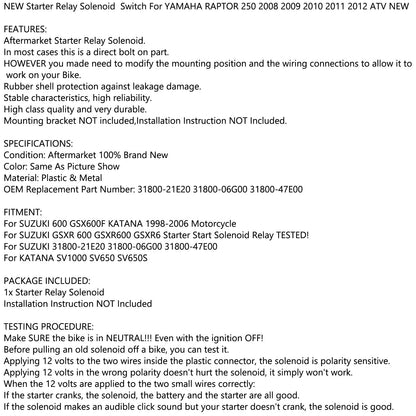 Relè di avviamento Solenoide FITS YAMAHA RAPTOR 250 2008 2009 2010 2011 2012 ATV NUOVO Generico