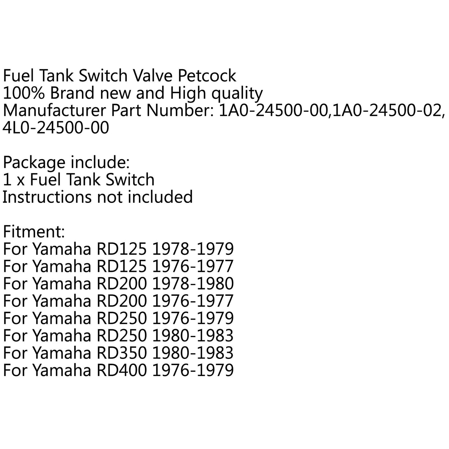 Valvola di commutazione del rubinetto del serbatoio del carburante per Yamaha RD250 RZ350 RD350 RD400 Generico