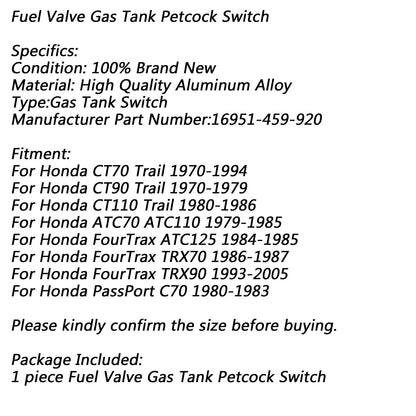 Gas Serbatoio Carburante Interruttore Valvola Rubinetto Per Honda ATC70 ATC110 ATC125 TRX90 TRX70 Generico