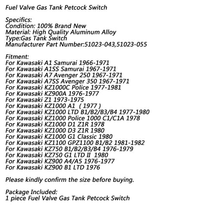 Interruttore del serbatoio del gas della valvola del rubinetto del carburante per Kawasaki A1 Samurai Z1 KZ1000 51023-043 generico