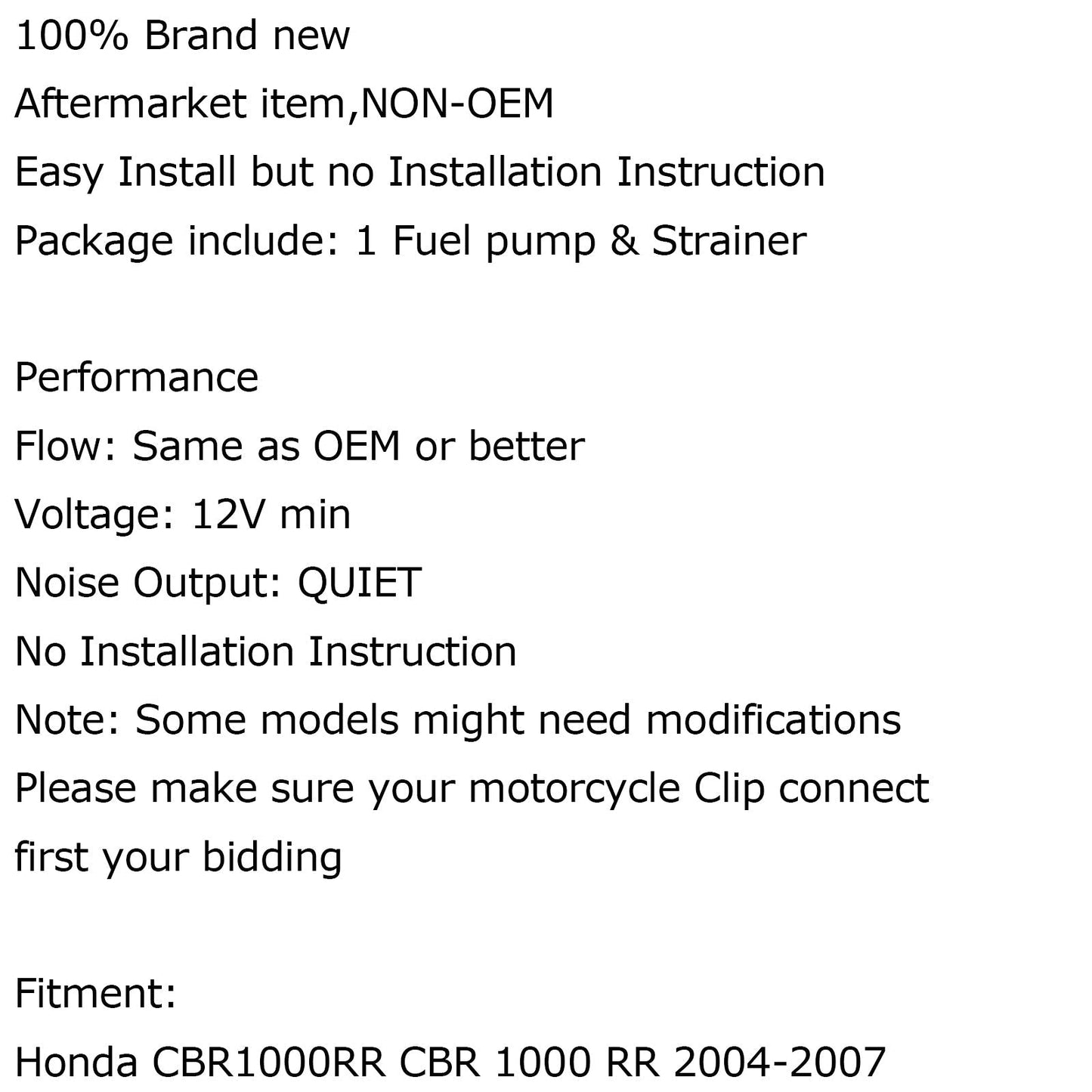 Pompa benzina ad alte prestazioni per Honda CBR1000RR 2004-2007 2005 2006 Generico