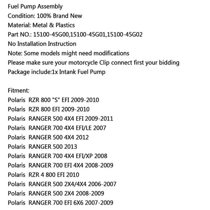 Nuova Pompa Del Carburante Per HPolaris RZR 800 S EFI 09-10 700 4X4 EFI/LE 500 2X4 2006 Generico