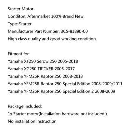 Motorino di avviamento per Yamaha YFM25R Raptor 250 2008-2013 Edizione speciale 2 2008-2009 Generico