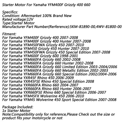 Motorino di avviamento elettrico per Yamaha YFM400F Grizzly 400 YFM 450 660 YFM45 2008 Generico