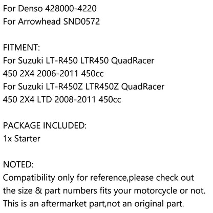 Motorino di avviamento Per SUZUKI LTR450 LT-R450 LT-R450Z QUADRACER 450 2006-2011 31100-45G00 Generico