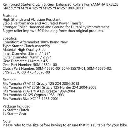 Rulli potenziati frizione avviamento per YAMAHA Breeze Grizzly 125 YFM125 YFA125 generico