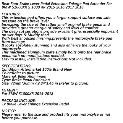 Ingrandisci l&#39;estensione della leva del freno a pedale per BMW S1000XR 2015 2016 2017 2018 Generico