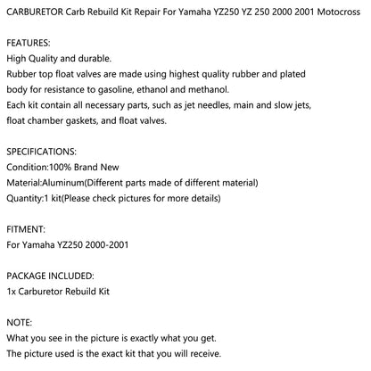 CARBURATORE Carb Rebuild Kit Riparazione Per Yamaha YZ250 Motocross YZ 250 2000-2001 Generico