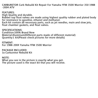 Carburatore Carb Rebuild Repair Kit Per Yamaha YFM 350X Warrior 350 1988-2004 ATV Generico