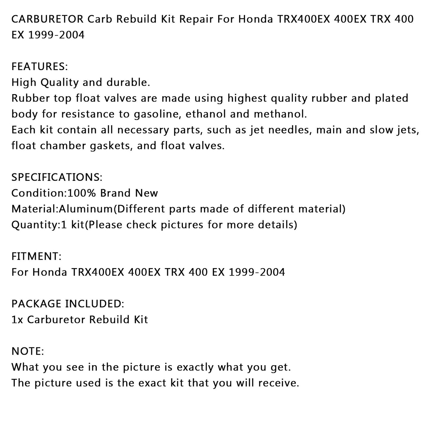 Carburatore Riparazione Carb Rebuild Kit Per Honda TRX400EX 400EX TRX 400 EX 1999-2004 Generico