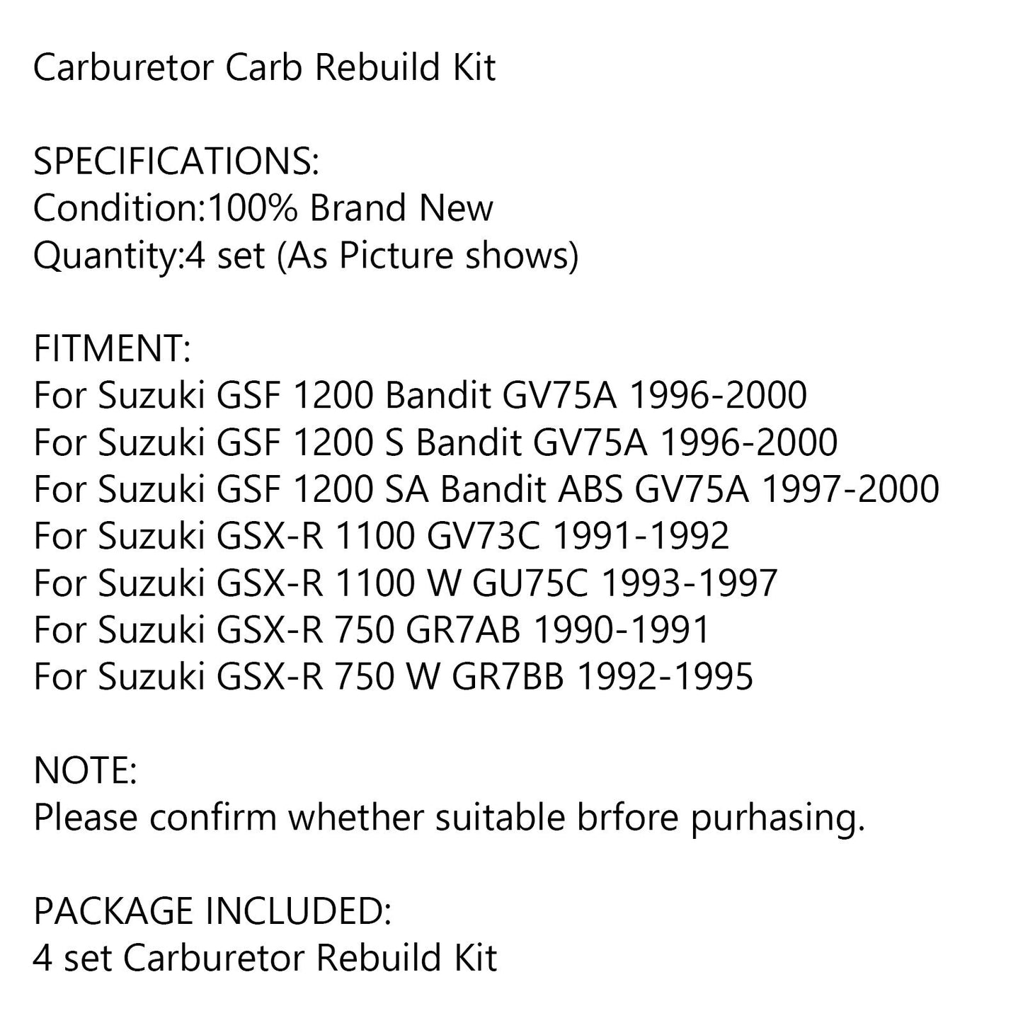 Kit riparazione carburatore per Suzuki GSF 1200 Bandit GSXR 1100 750 Carb generico