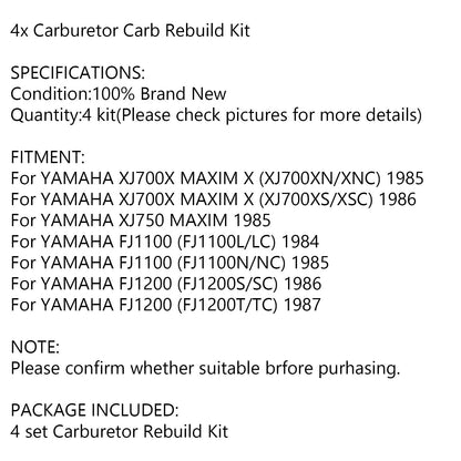 4 set kit di riparazione carburatore per Yamaha XJ700 Maxim X 700 XJ750 FJ1100 FJ1200 generico