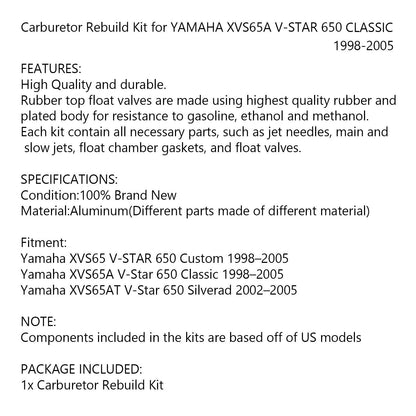 Kit ricostruzione getti guarnizioni carburatore per YAMAHA XVS65A V-STAR 650 CLASSIC 98-05