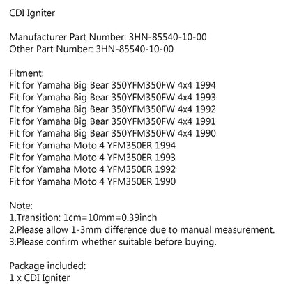 Accensione CDI Box Fit per Yamaha YFM 350 Big Bear Moto 4 YFM350 3HN-85540-10-00 Generico