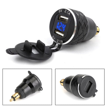 Motorcycle Dual USB Charger DIN Socket Voltmeter For BMW Motorbike EU Plug