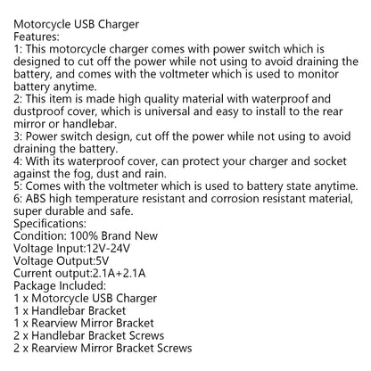 Presa per adattatore di alimentazione per caricabatterie USB per motocicletta Telefono cellulare GPS Impermeabile Generico