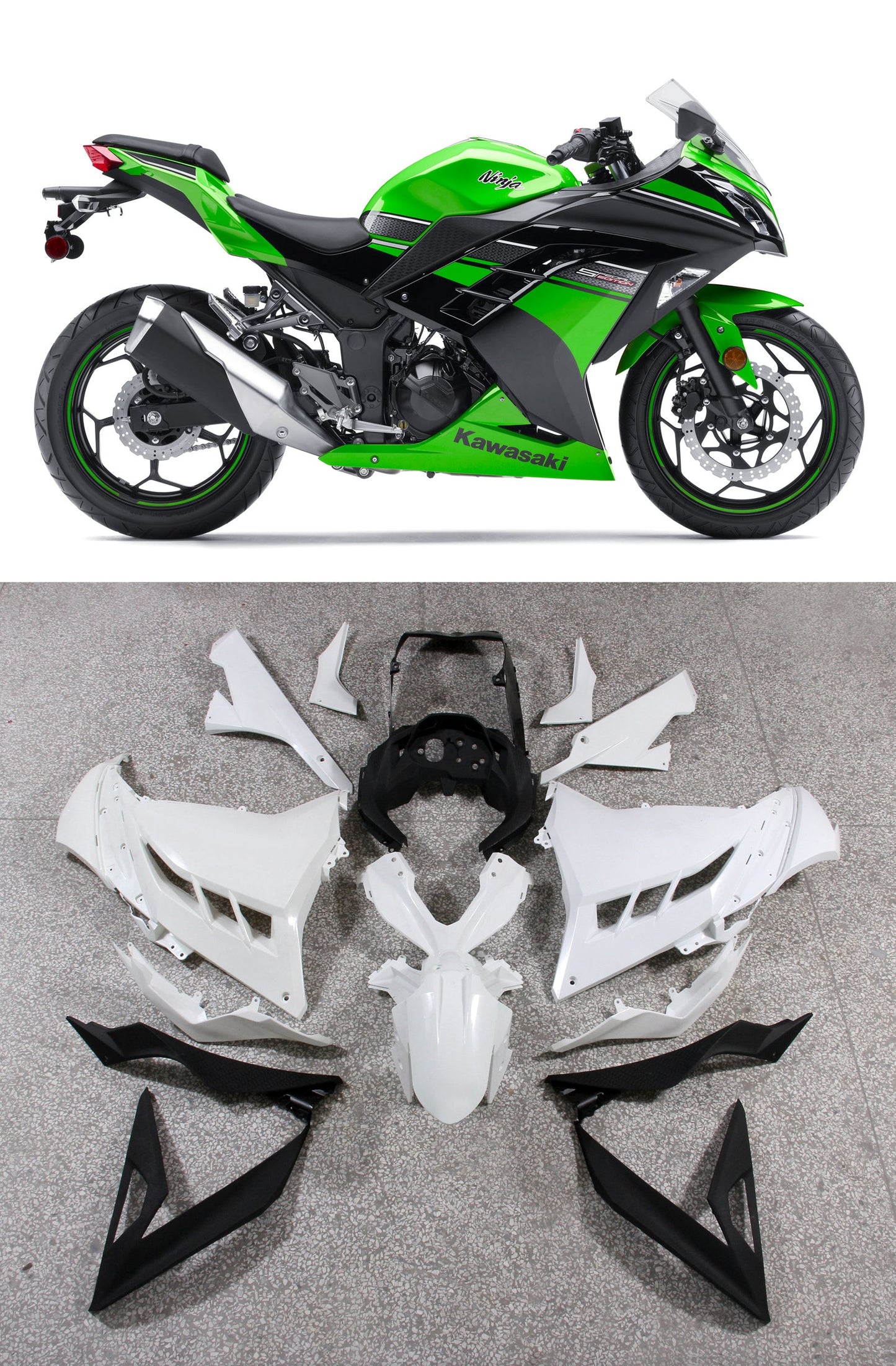 Carene 2013-2017 Plastiche Kawasaki Ninja 300R EX300R Verde Ninja Racing Generico