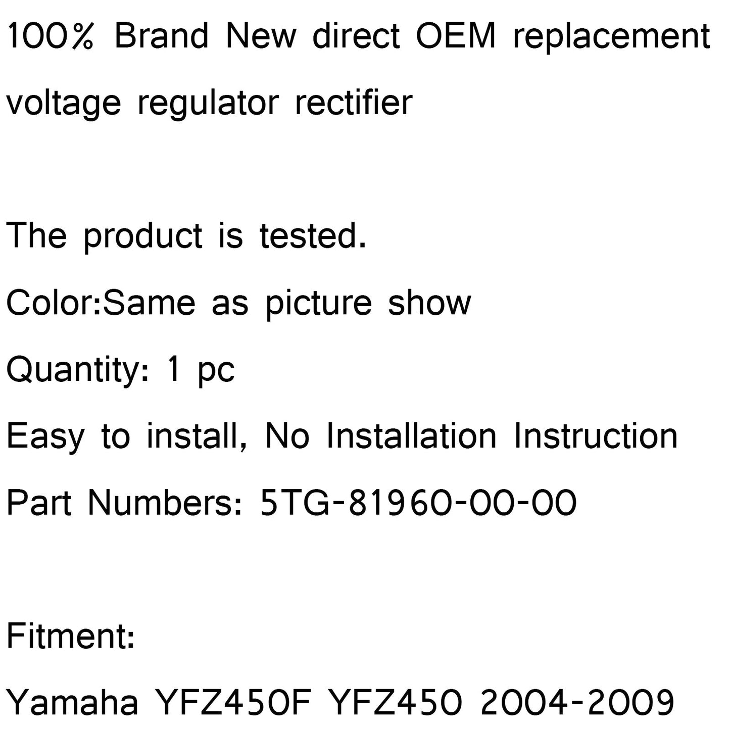 Regolatore di tensione Raddrizzatore Per Yamaha YFZ450F YFZ450 2004-2009 2005 2008 2009 Generico