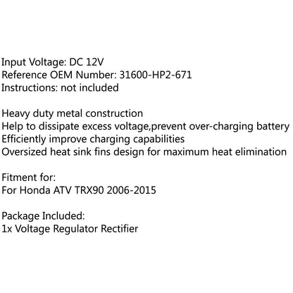 Raddrizzatore regolatore di tensione per Honda ATV TRX90 TRX 90EX TRX90X 90 SPORTRAX 2006-2016
