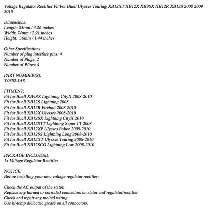 Raddrizzatore regolatore di tensione per Buell XB12R Firebolt XB12XT Ulysses XB9SX 08-10 Generico