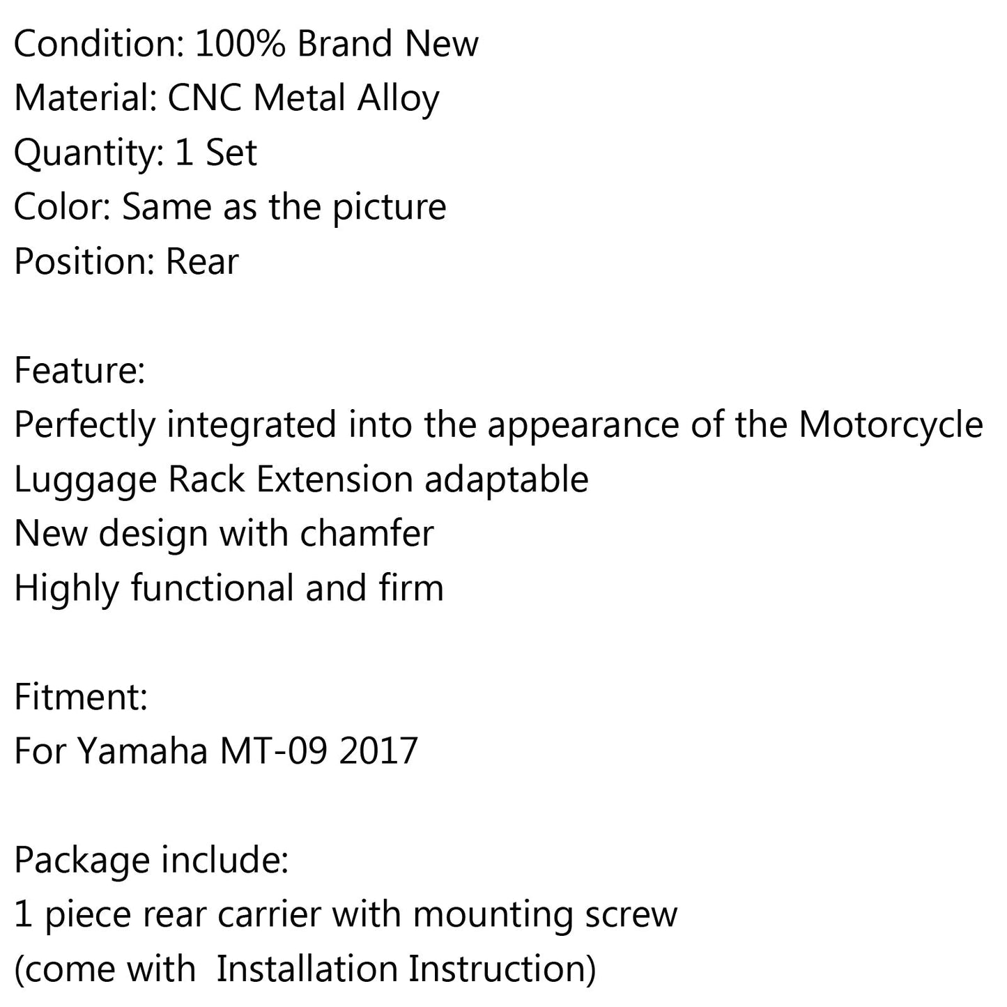 Kit piastra portapacchi posteriore portapacchi per Yamaha MT-09 MT 09 2017 Generico